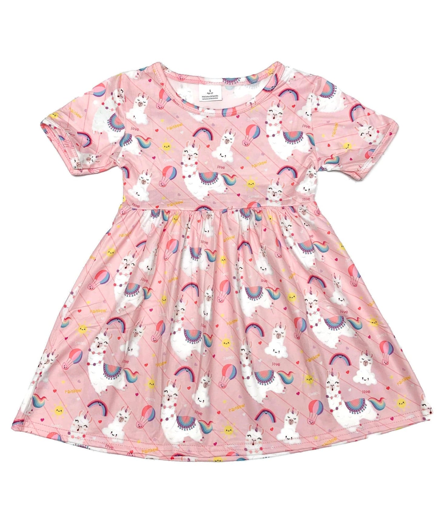 Pink Llama Short Sleeve Milk Silk Dress