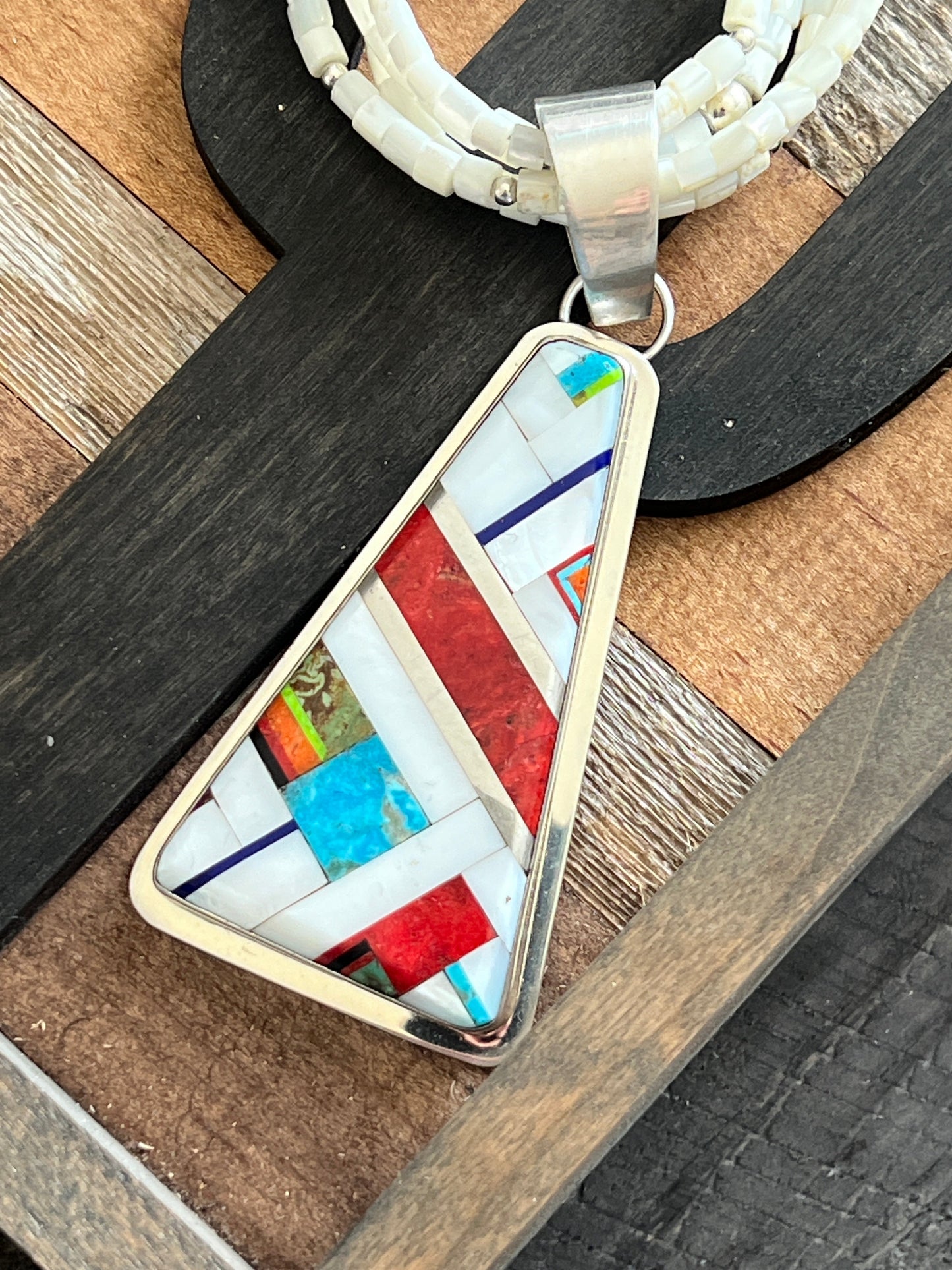 Daniel Coriz Mother Of Pearl Beaded Inlay Necklace