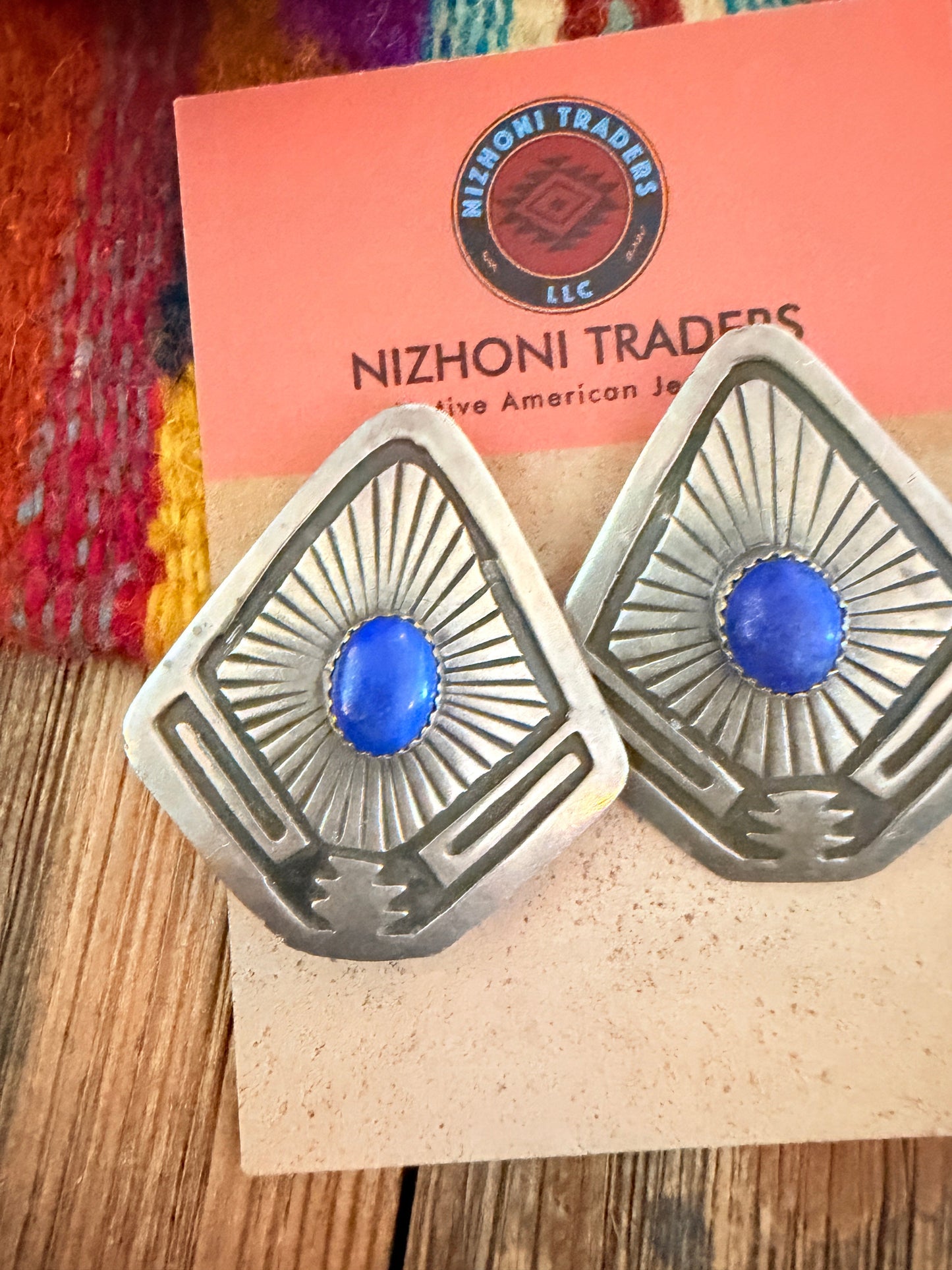Handcrafted Old Pawn Sterling Silver & Lapis Clip On Earrings