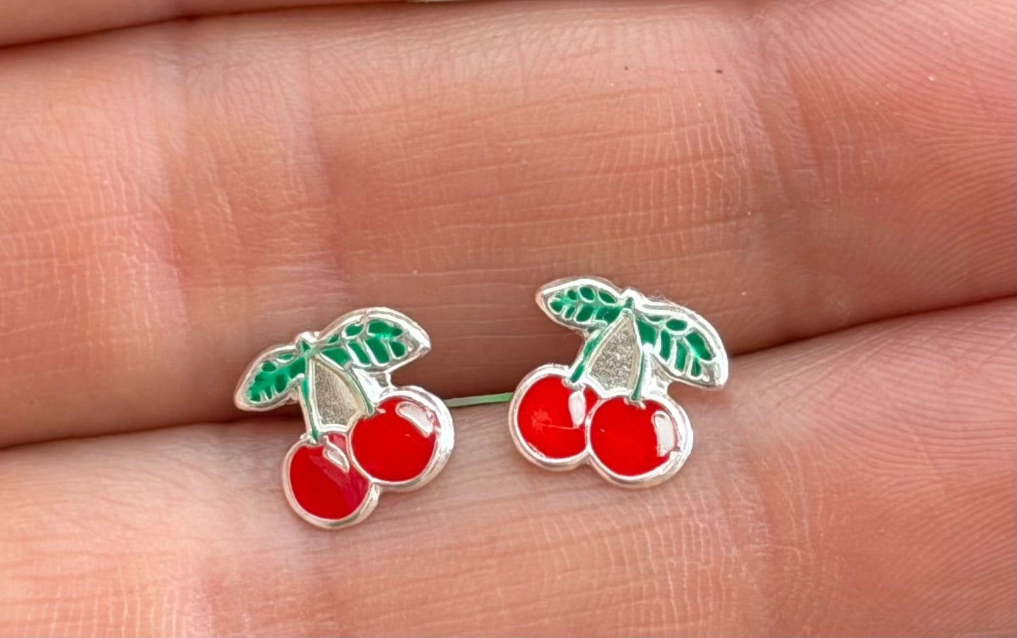 Cherry Sterling Silver Stud Earrings