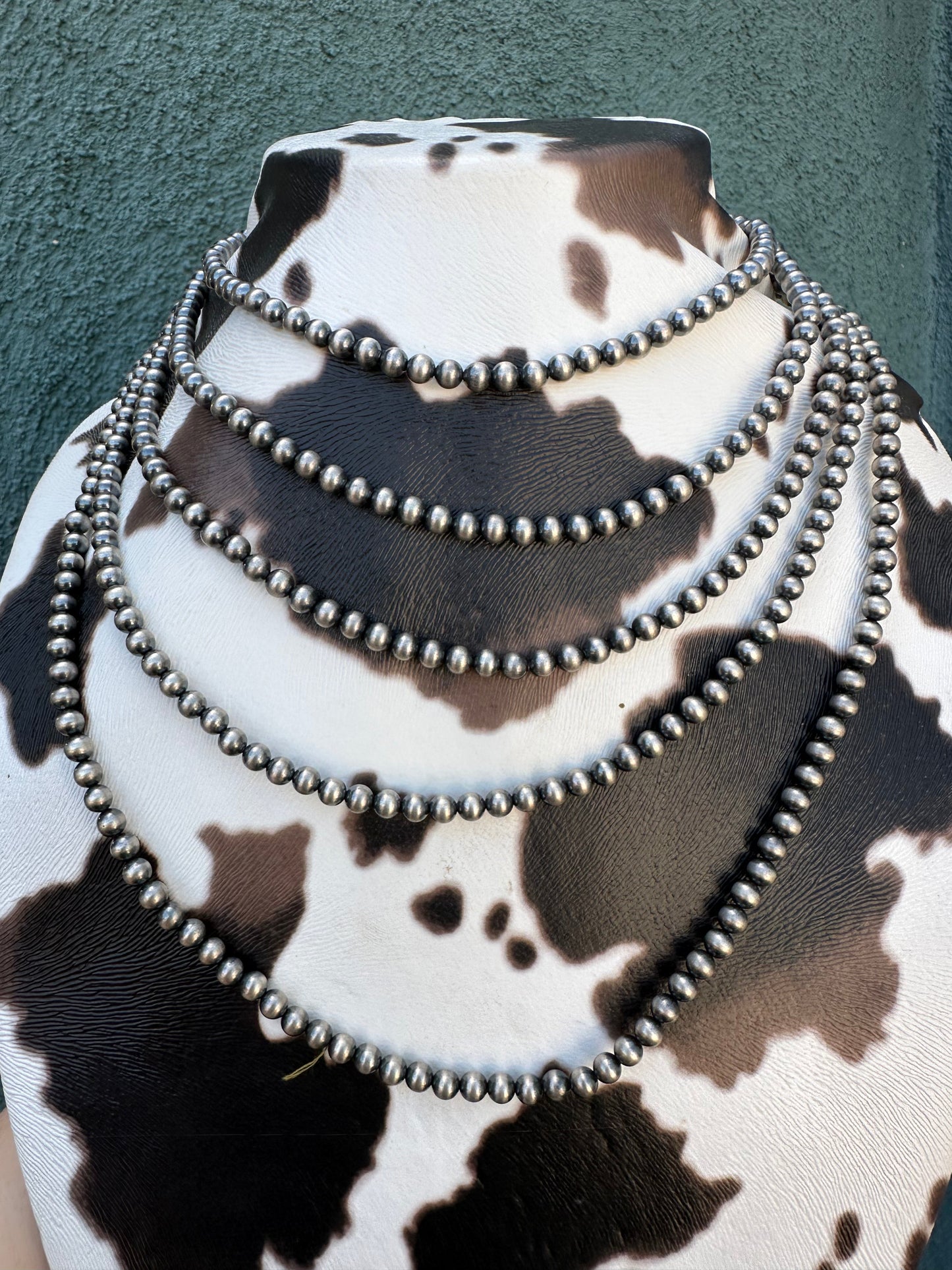 Handmade 5mm Sterling Silver Pearl Style Beaded Necklace w/ 2 inch extender