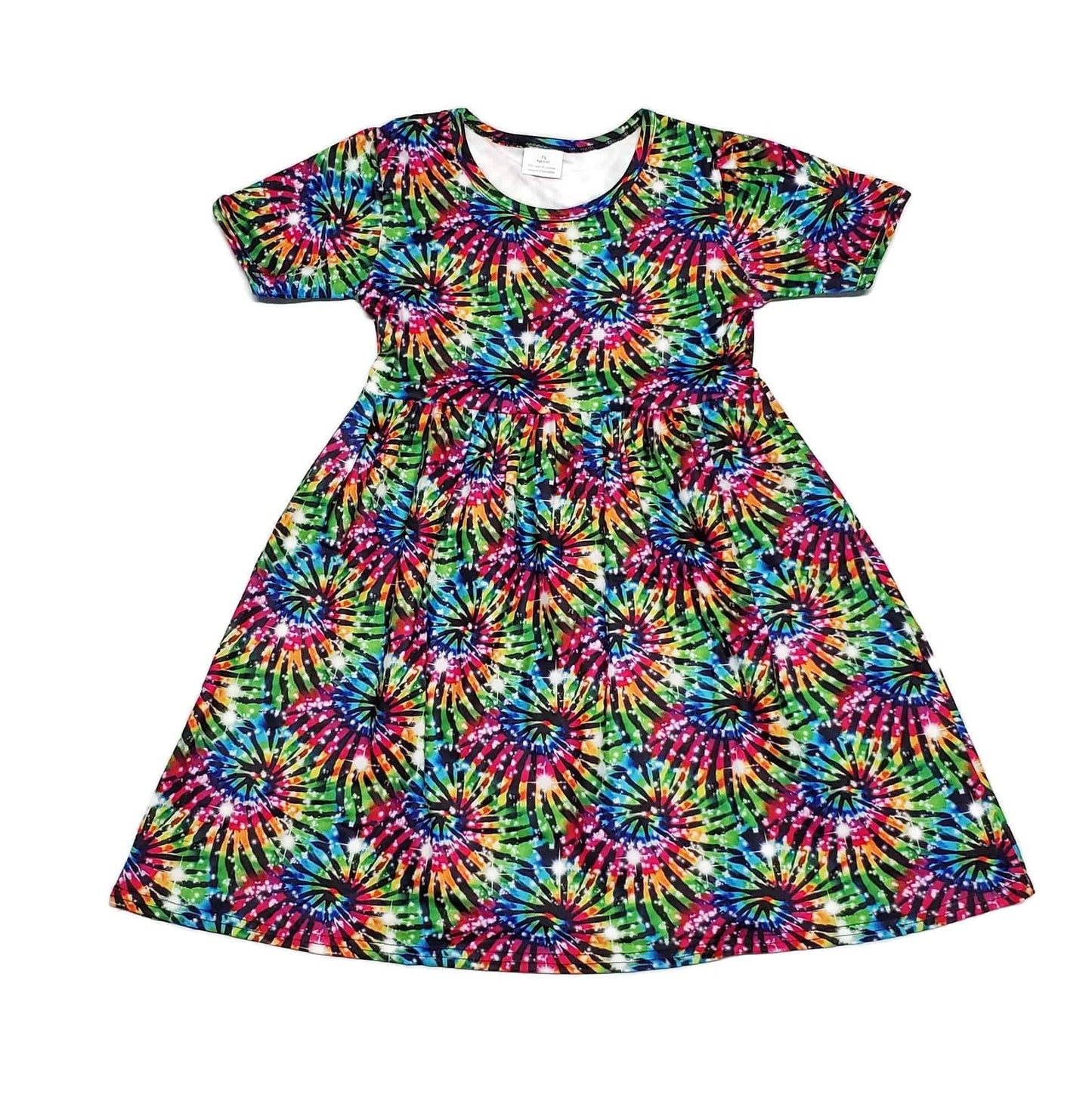Neon Swirl Short  Sleeve Milk Silk Dress