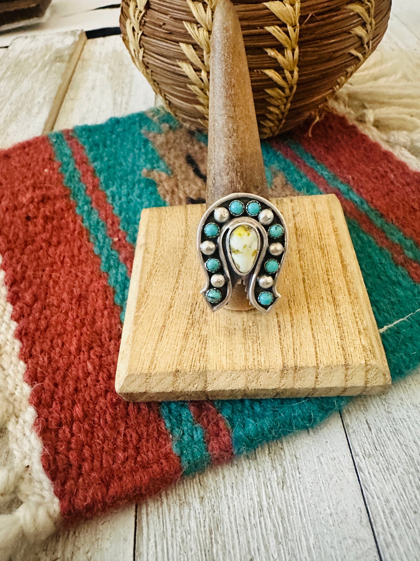 Handcrafted Sterling Silver & Turquoise Adjustable Horseshoe Ring