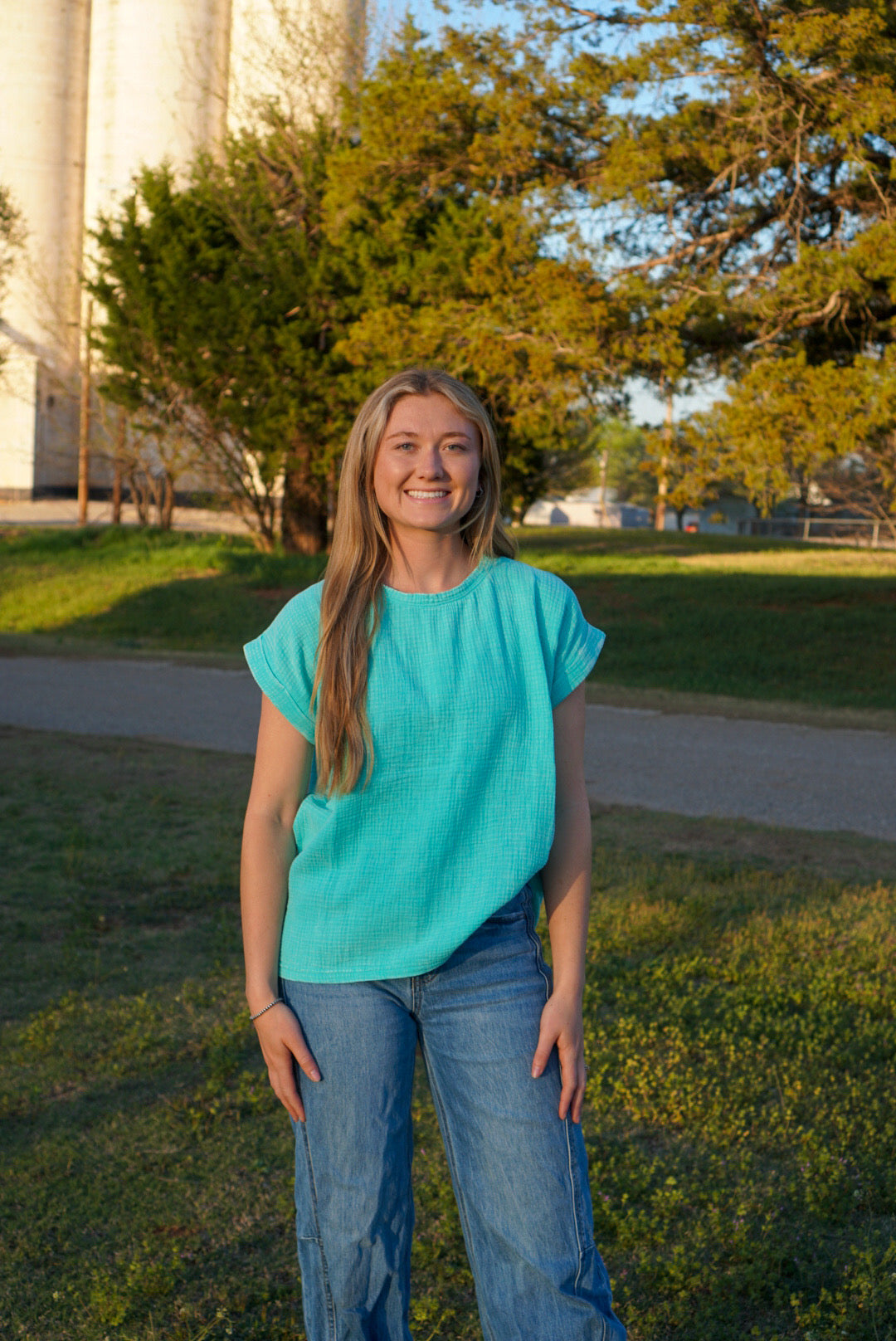Mint - Gauze Acid washed Short Sleeve Top