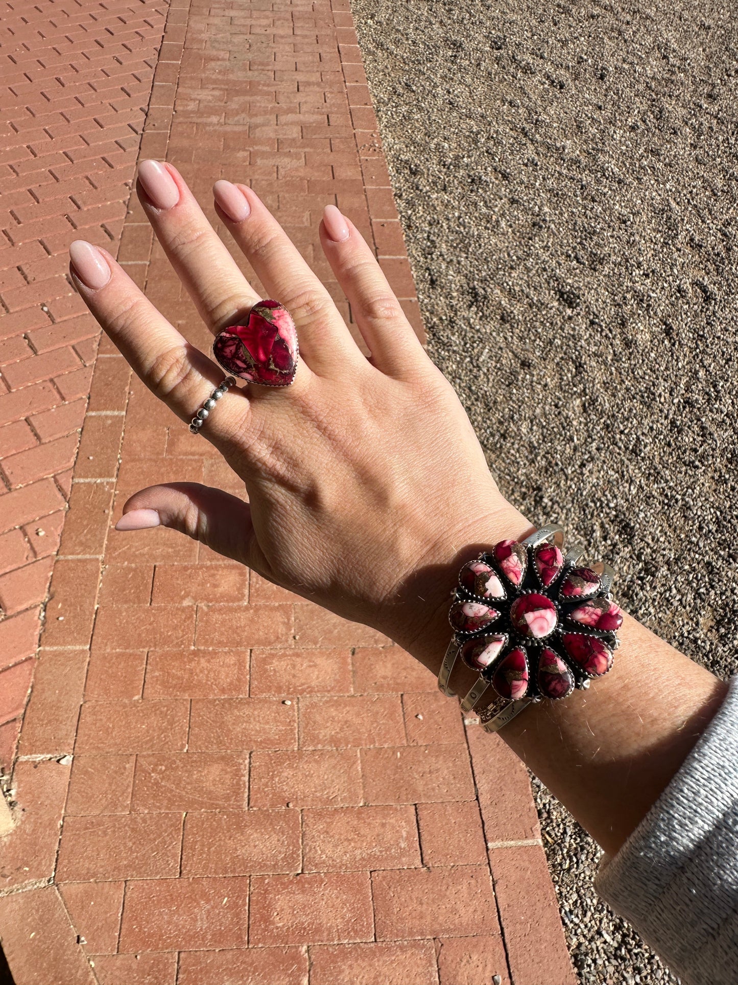 Beautiful Handmade Dahlia Rose And Sterling Silver Adjustable Heart  Ring