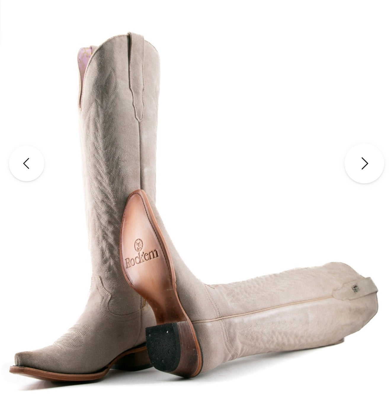 Rockem Georgina Gamuza Nude Tall Snip Toe Cowgirl Boot