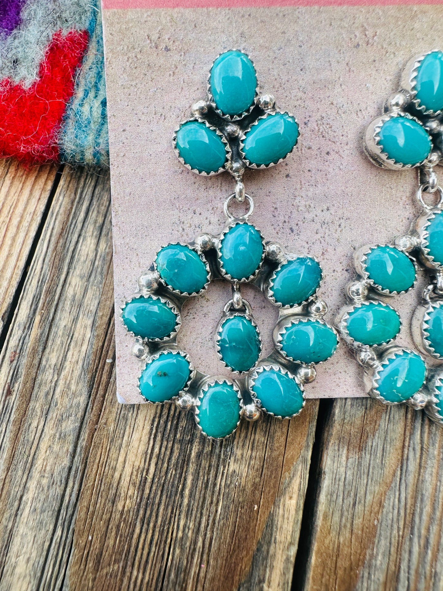 Handcrafted Emerald Valley Turquoise & Sterling Silver Cluster Dangle Earrings