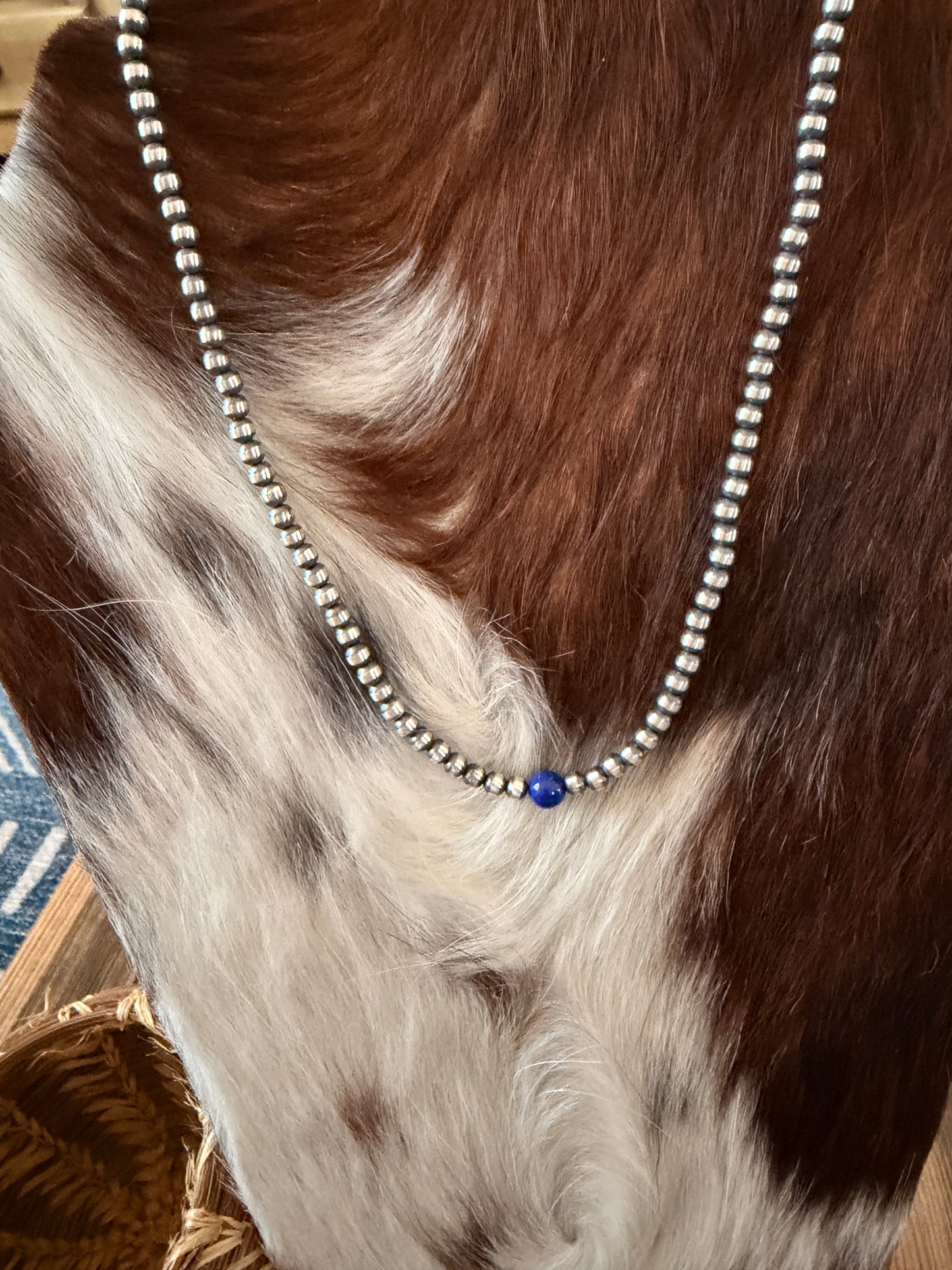 Handcrafted Lapis and Sterling Silver Pearl Beaded Necklace