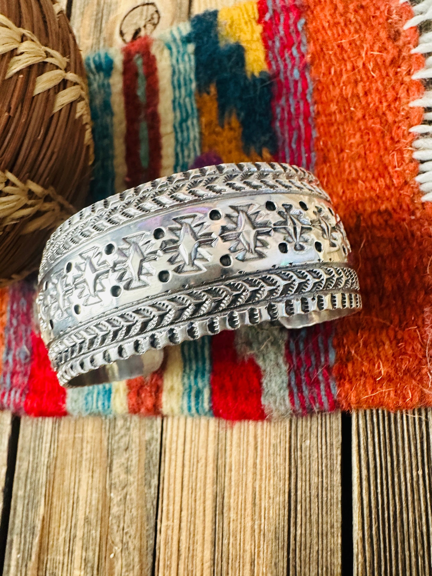 Handcrafted Old Pawn Sterling Silver Cuff Bracelet