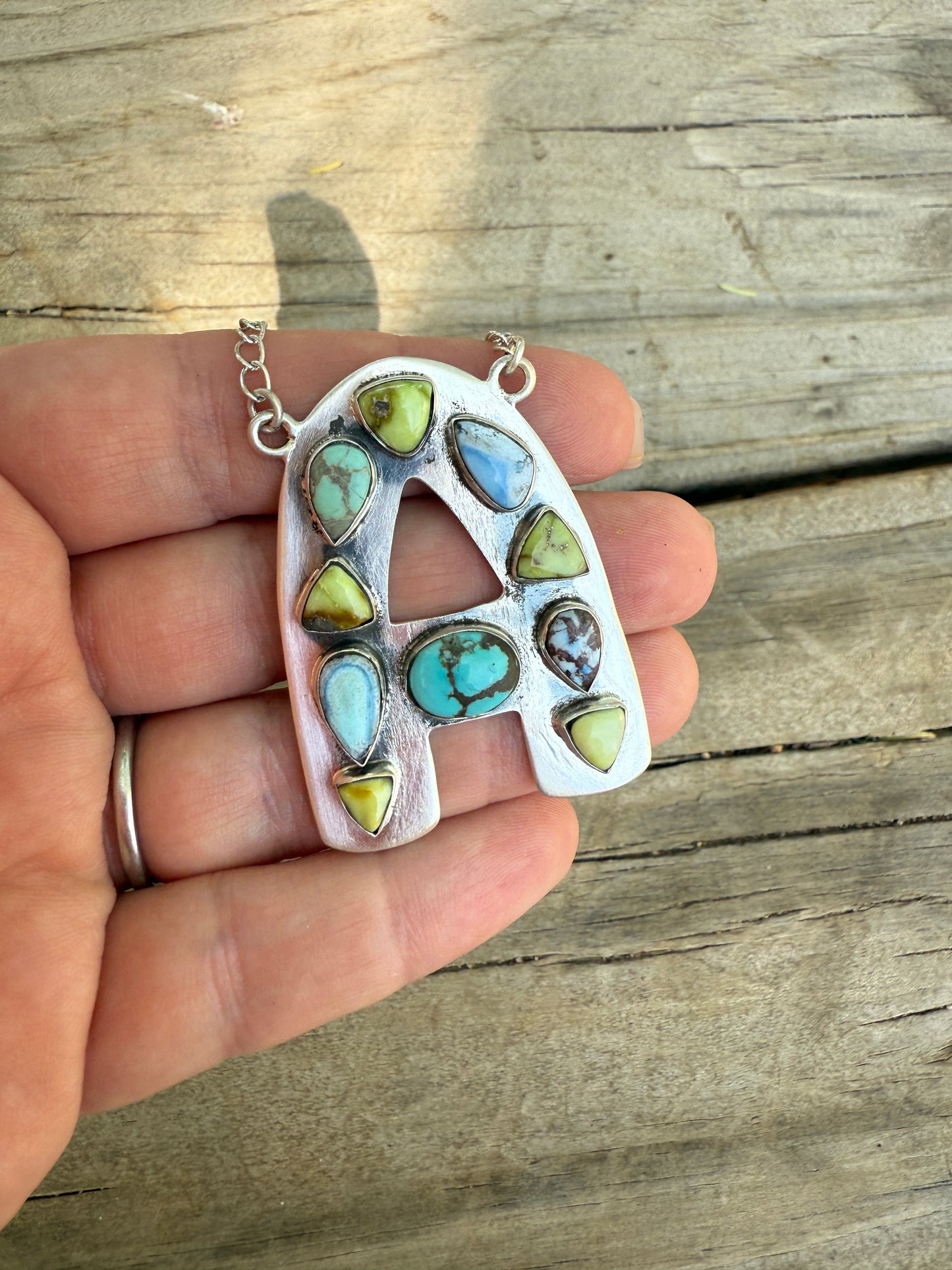Handmade Sterling Silver Multi Stone Letter Necklace Signed Nizhoni Leslie’s fav