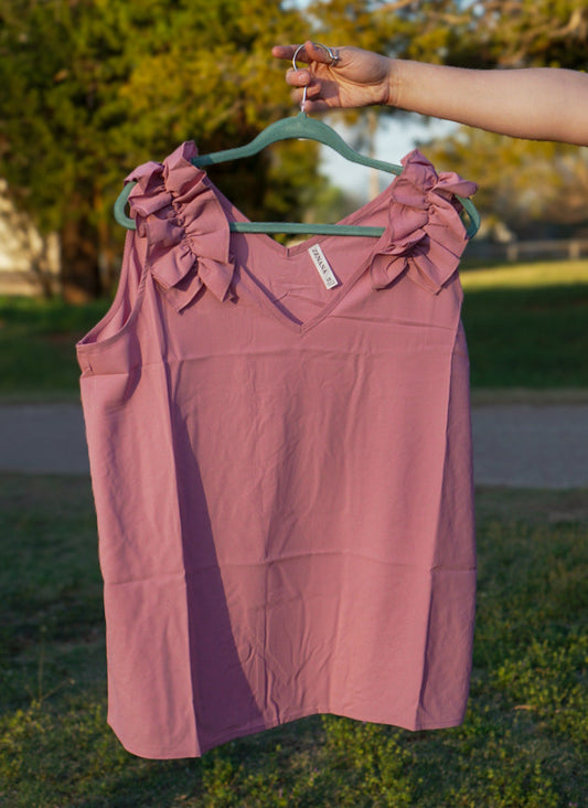 Lite Rose - Ruffle Trim Sleeveless Top