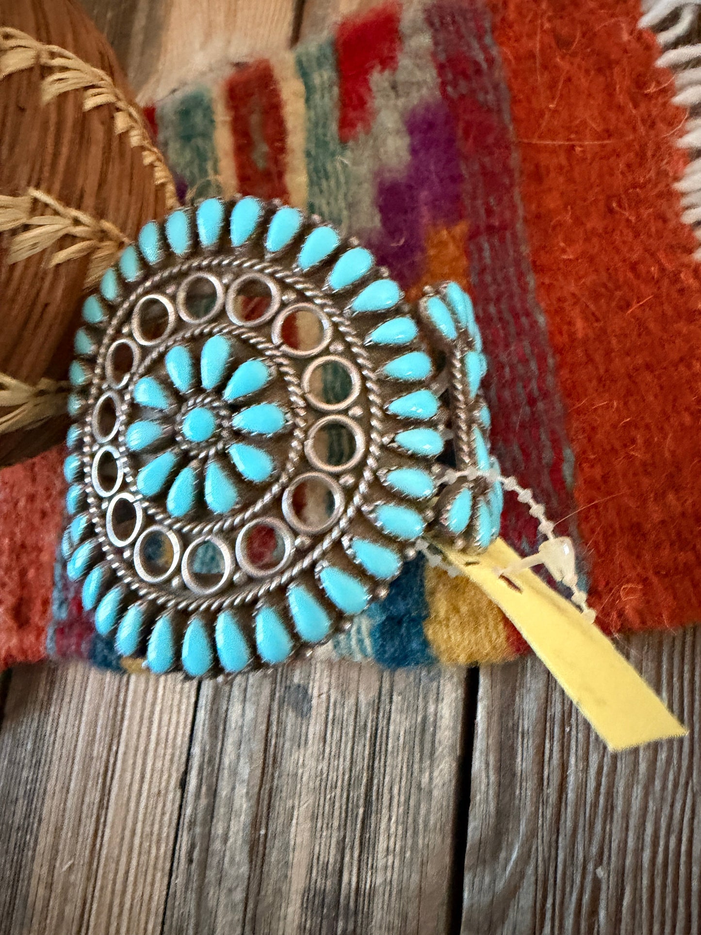 Handcrafted Old Pawn Sterling Silver & Turquoise Cluster Cuff Bracelet