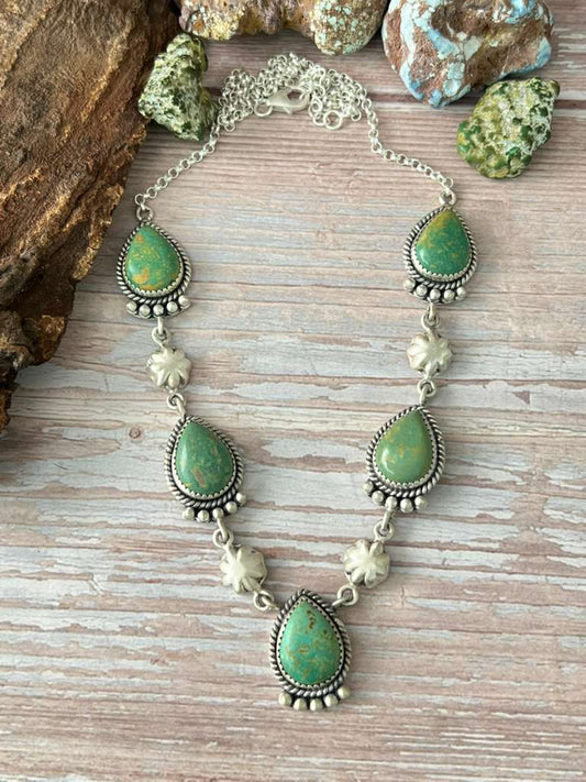Handmade Sterling Silver Old Stock Royston Turquoise Necklace with Signed Nizhoni (5)