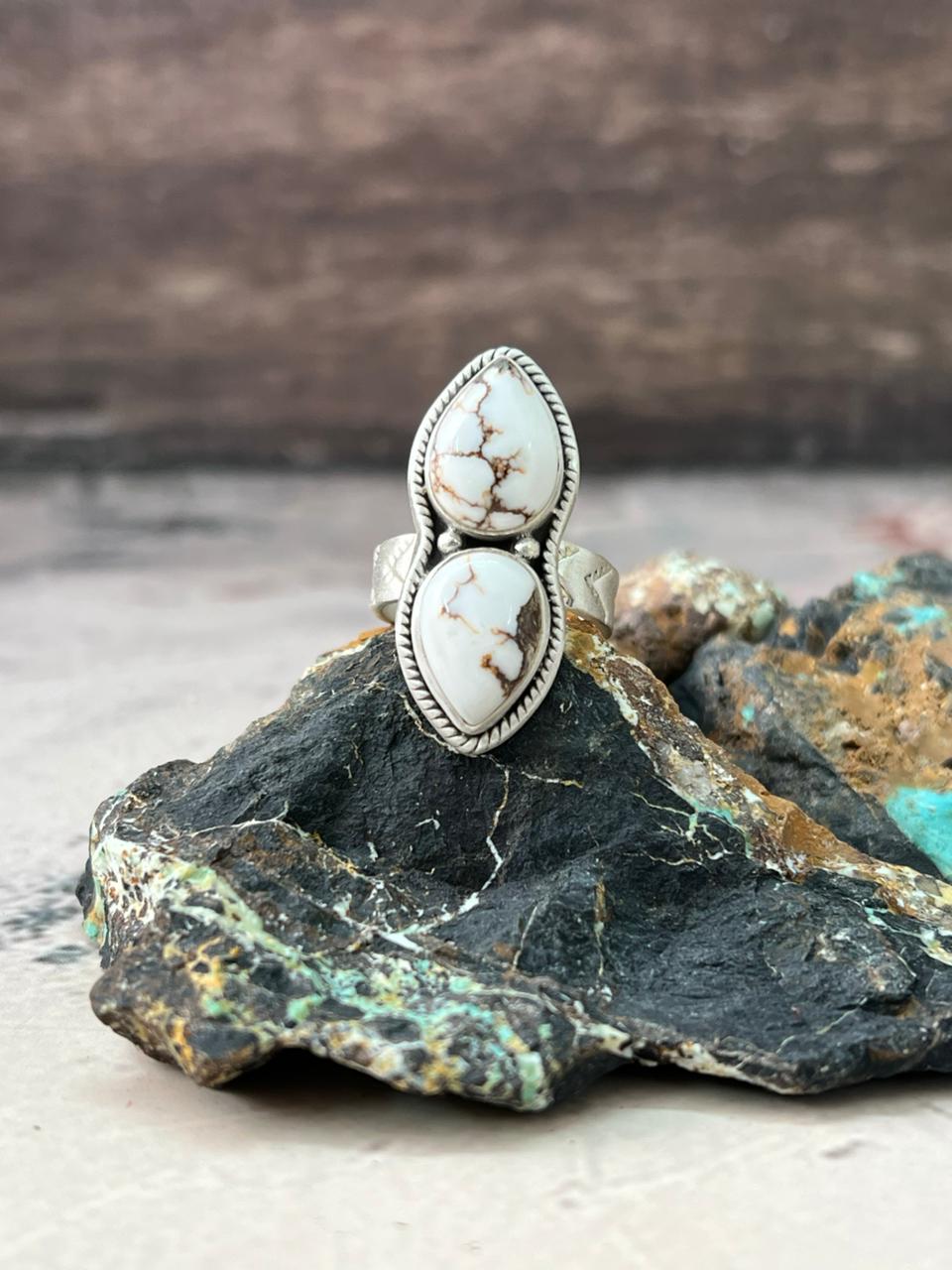 Handmade Sterling Silver Wildhorse Magnesite Adjustable Ring "Signed Nizhoni"