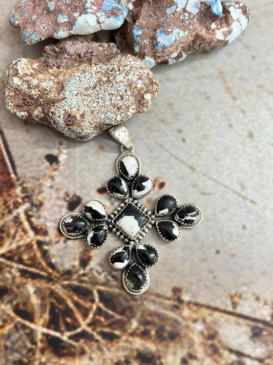 Handmade Sterling Silver White Buffalo Pendant with Signed Nizhoni