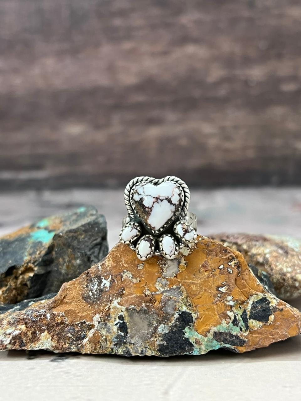 Handmade Sterling Silver Wildhorse Magnesite Adjustable Ring "Signed Nizhoni"