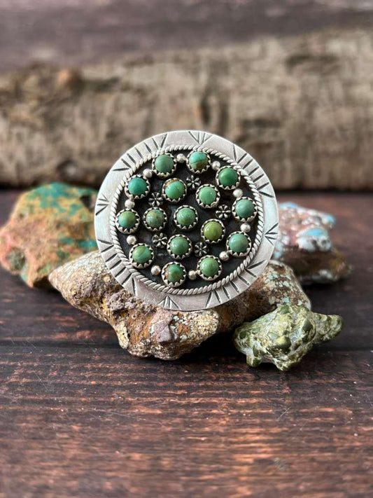 Handmade Sterling Silver Kingman Turquoise Adjustable Rings, Signed Nizhoni