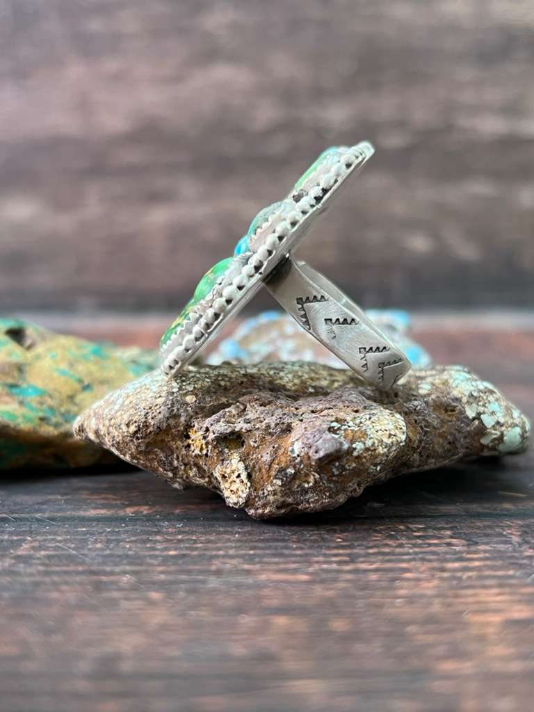 Handmade Sterling Silver Sonoran Mountain Turquoise with White Water Turquoise Adjustable Rings, Signed Nizhoni