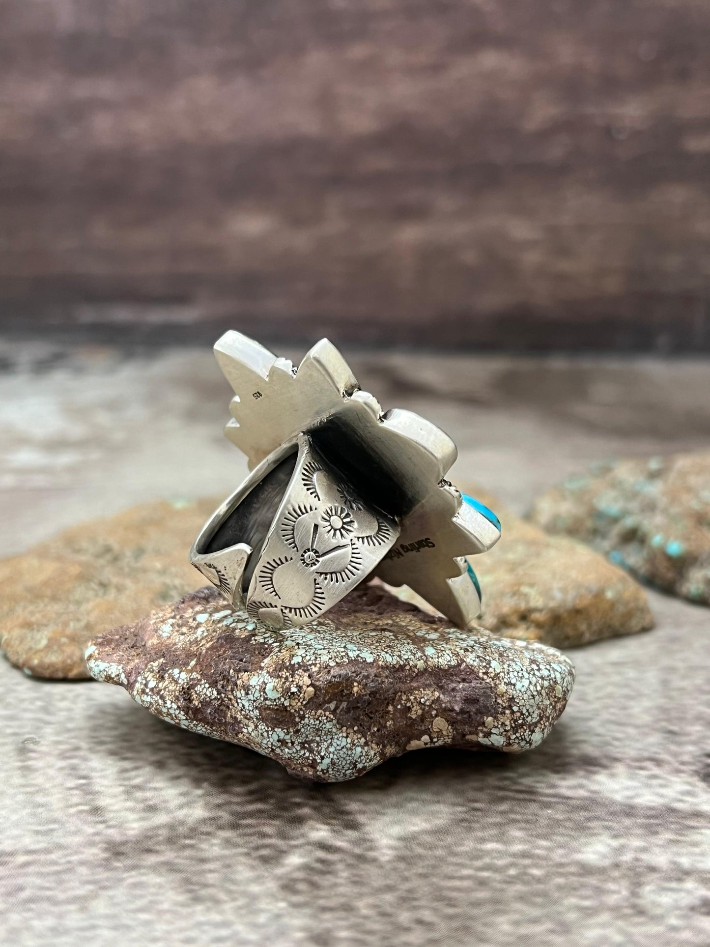 Handmade Sterling Silver Hardy Pit Adjustable Ring with Signed Nizhoni