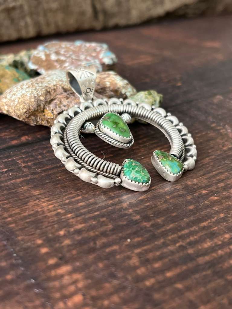 Handmade Sterling Silver Sonoran Mountain Turquoise Pendant with Signed Nizhoni