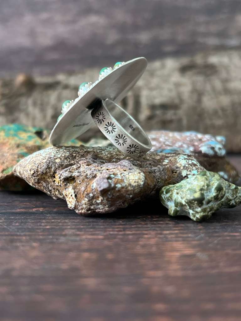 Handmade Sterling Silver Kingman Turquoise Adjustable Rings, Signed Nizhoni