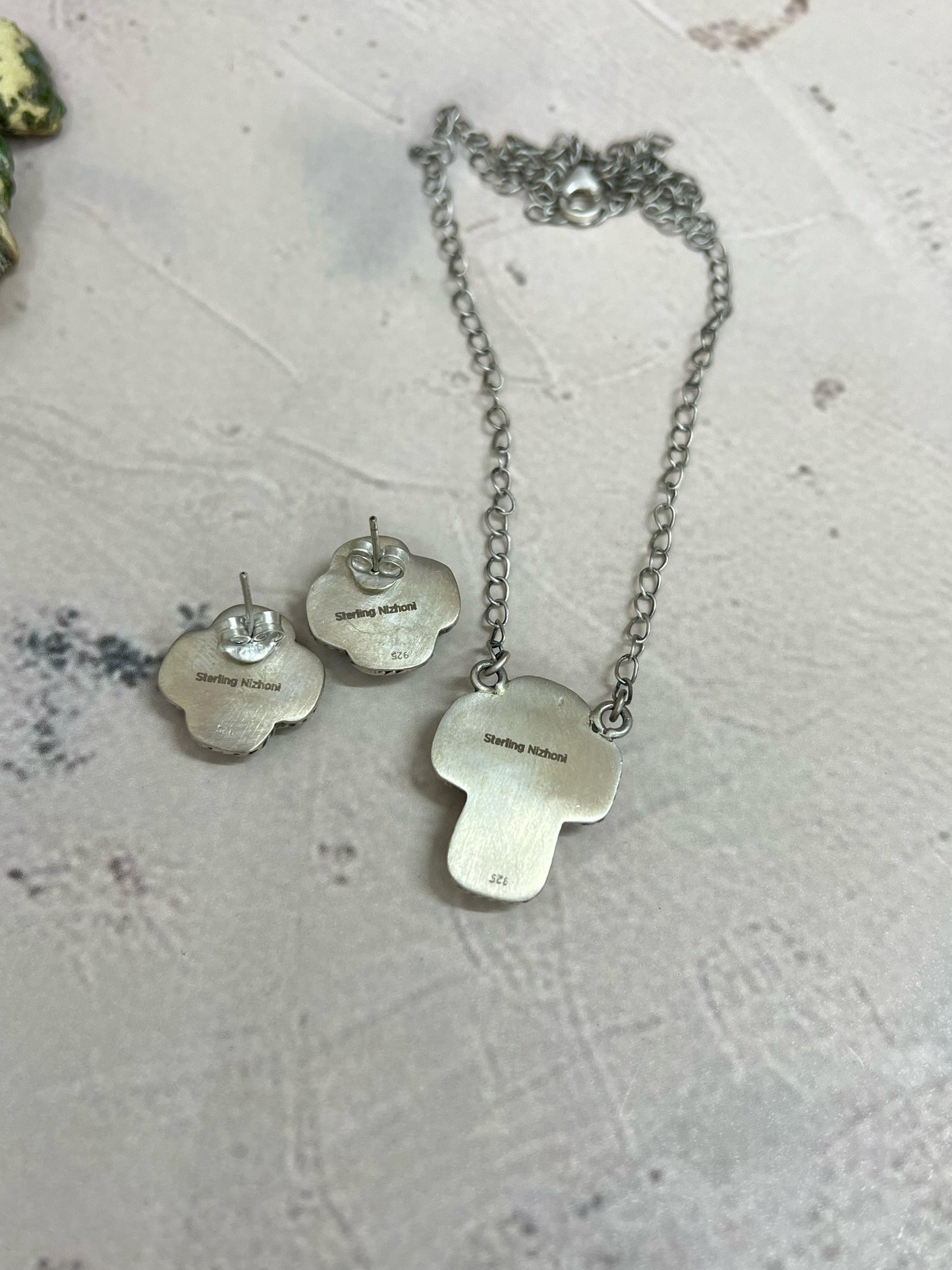 Handmade Sterling Silver Wild Horse Cross Necklace Earrings Set with Signed Nizhoni