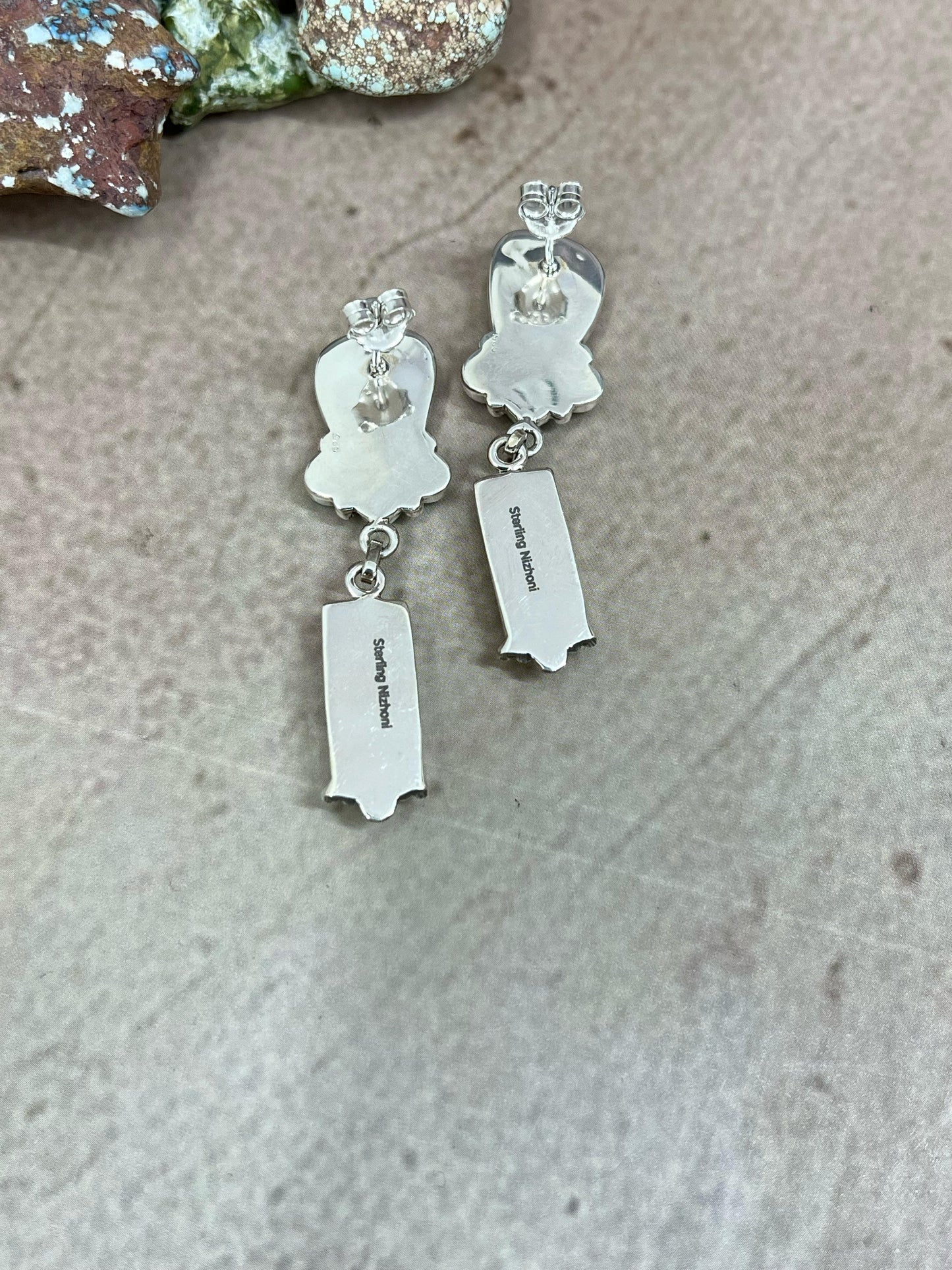 Handmade Sterling Silver Honey Dahlia with Kingman Turquoise Post Earrings, Signed Nizhoni