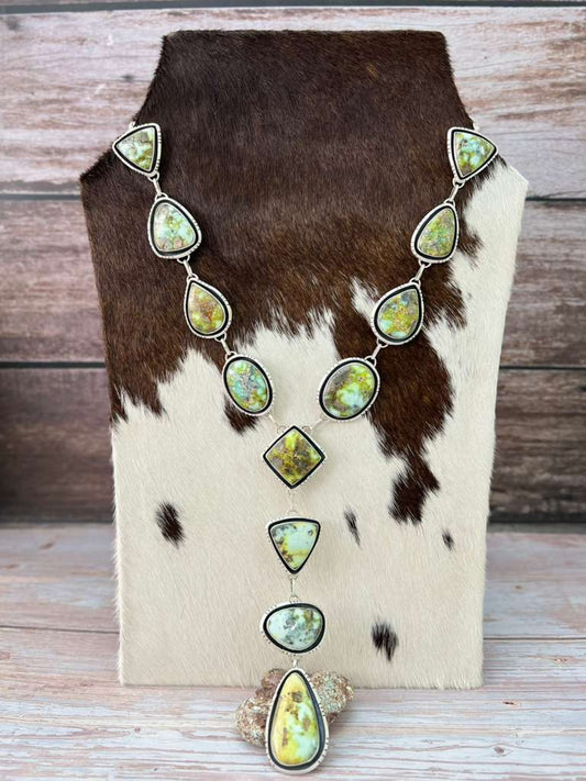 Handmade Sterling Silver Palomino Turquoise Necklace with Signed Nizhoni