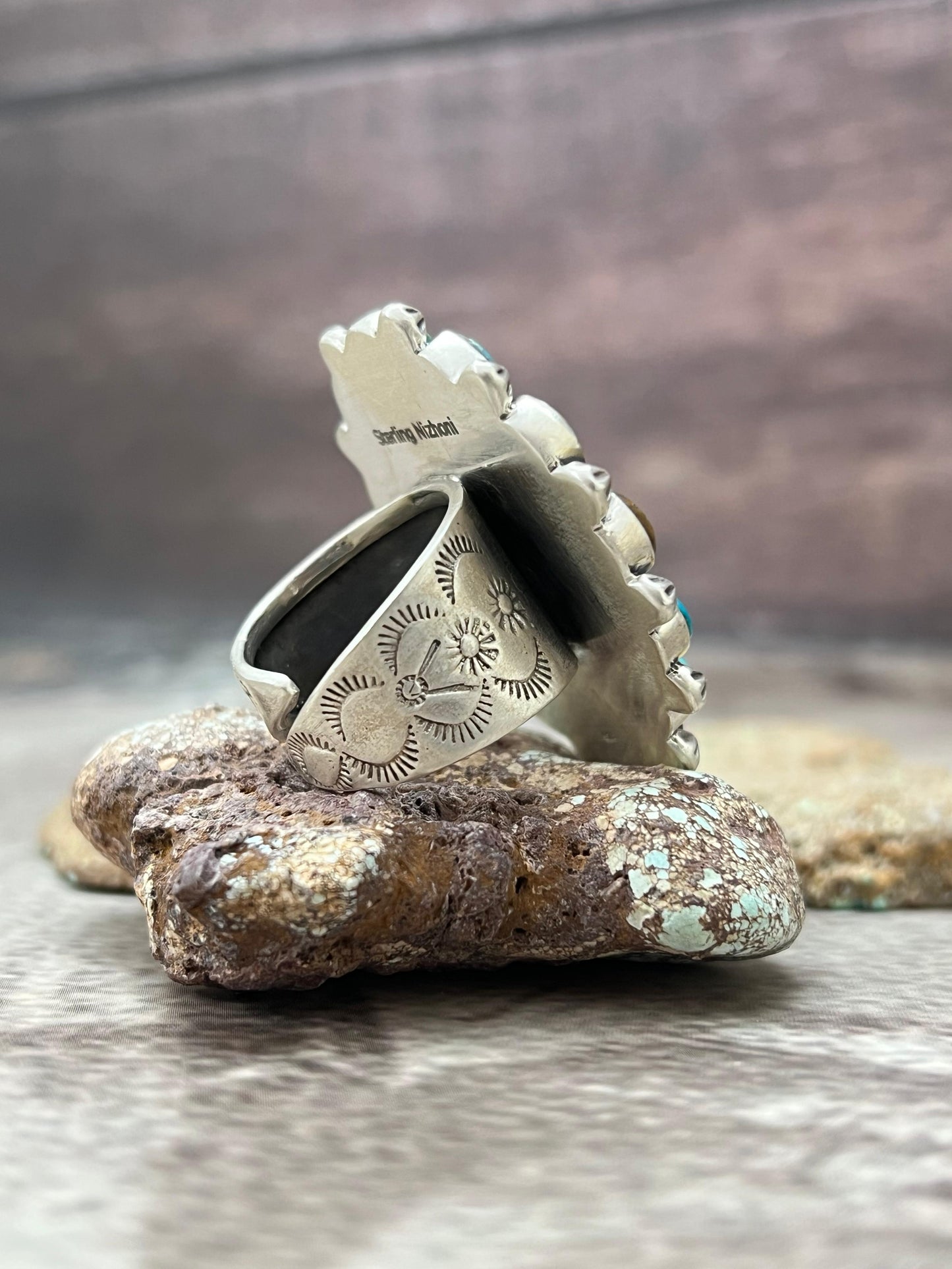 Handmade Sterling Silver Hardy Pit Adjustable Ring with Signed Nizhoni