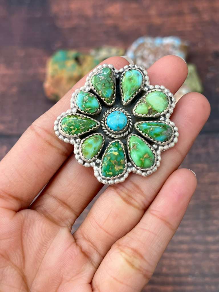 Handmade Sterling Silver Sonoran Mountain Turquoise with White Water Turquoise Adjustable Rings, Signed Nizhoni