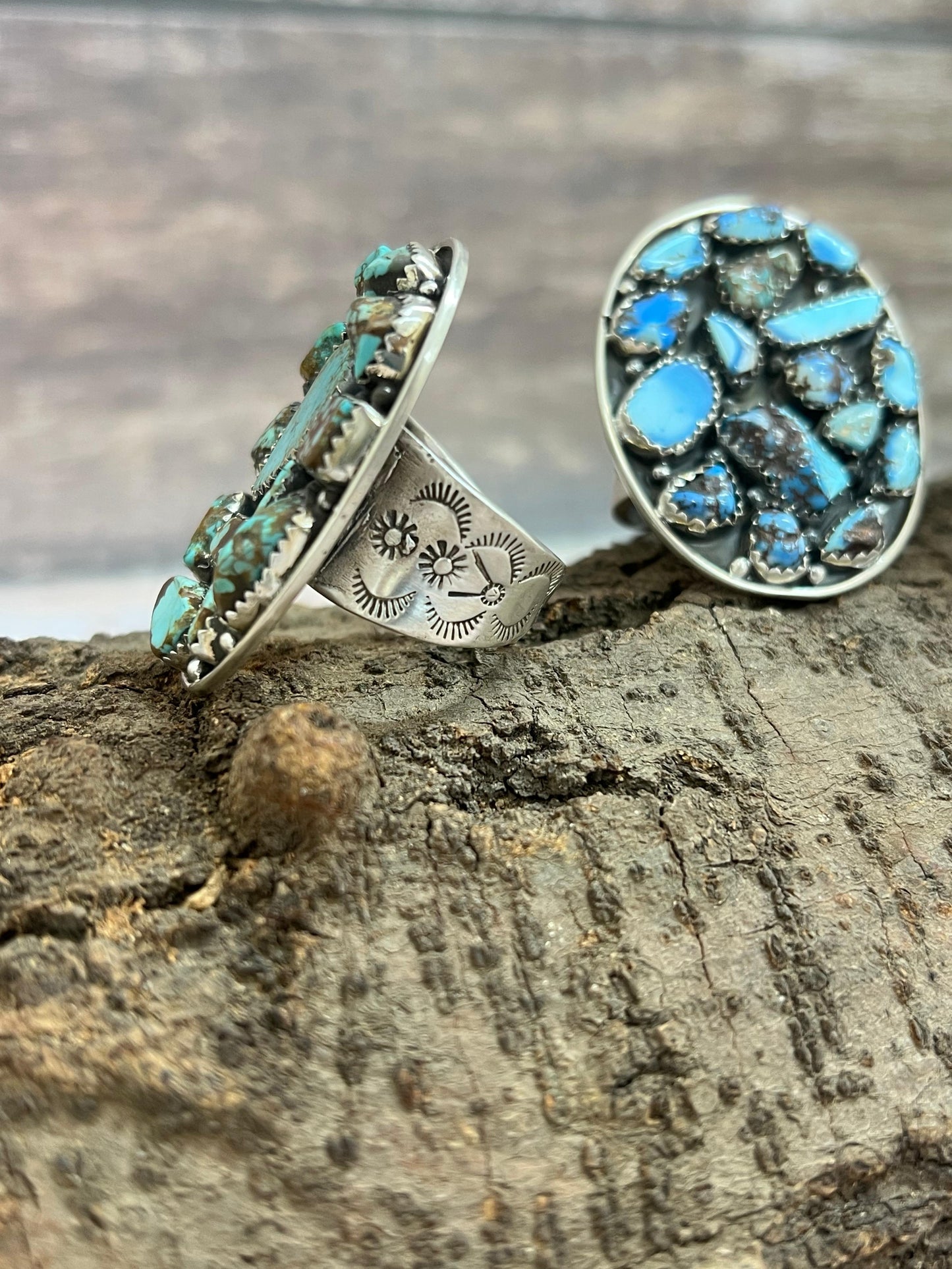 Handmade Sterling Silver Golden Hills, Number 8, Sonoran Mountain Turquoise Adjustable Ring with Signed Nizhoni