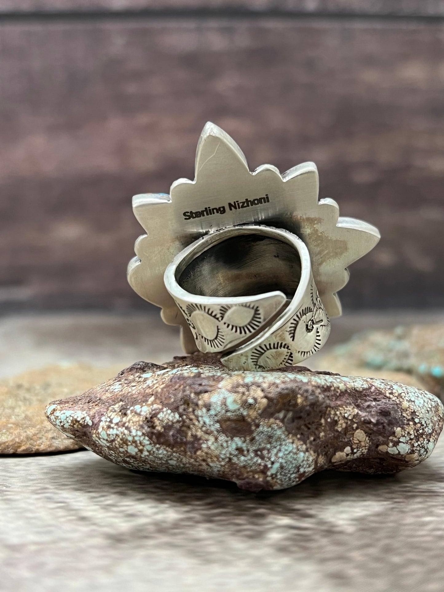 Handmade Sterling Silver Hardy Pit Adjustable Ring with Signed Nizhoni