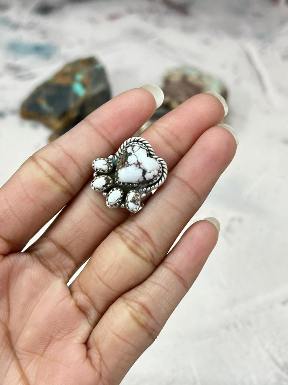 Handmade Sterling Silver Wildhorse Magnesite Adjustable Ring "Signed Nizhoni"