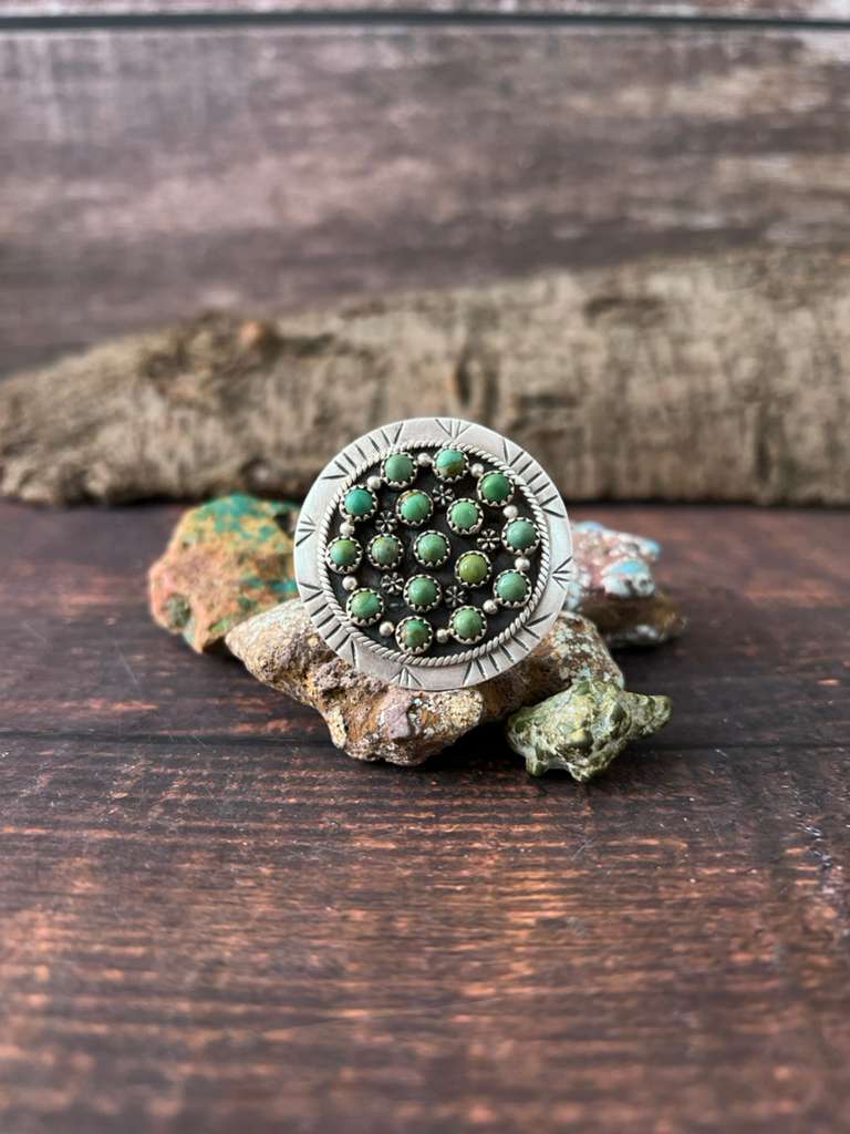 Handmade Sterling Silver Kingman Turquoise Adjustable Rings, Signed Nizhoni