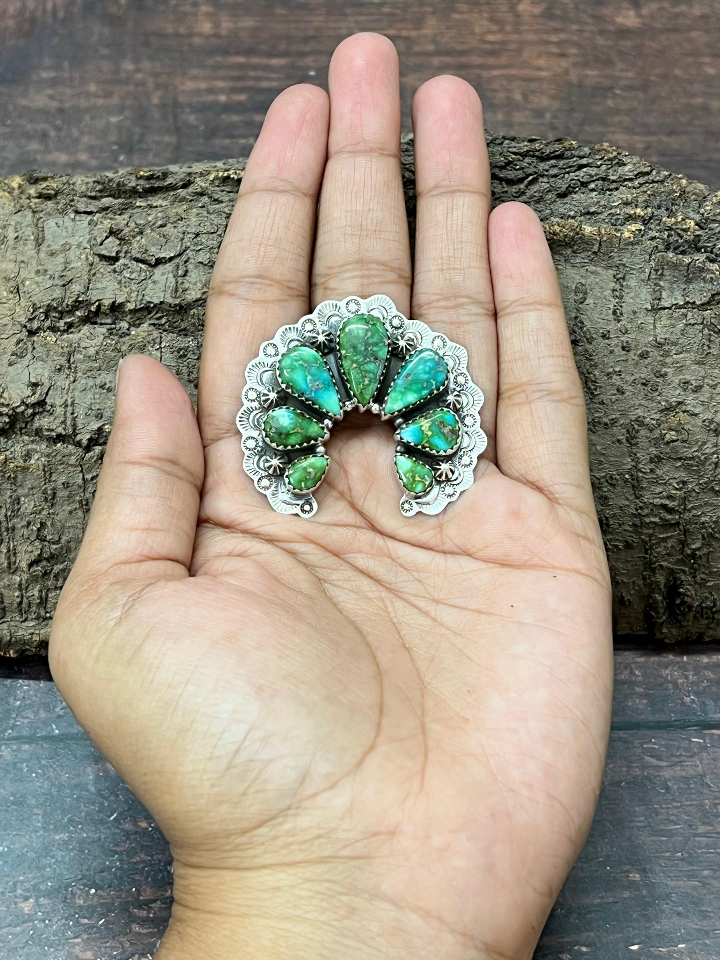 Handmade Sterling Silver Sonoran Mountain Turquoise Naja Adjustable Ring with Signed Nizhoni (6)