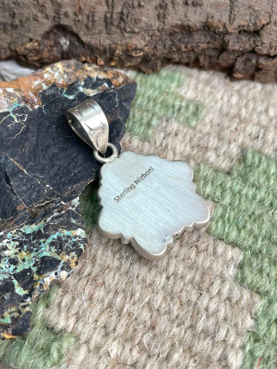 Handmade Sterling Silver Kingman with Wildhorse and Black Onyx Pendant "Signed Nizhoni"