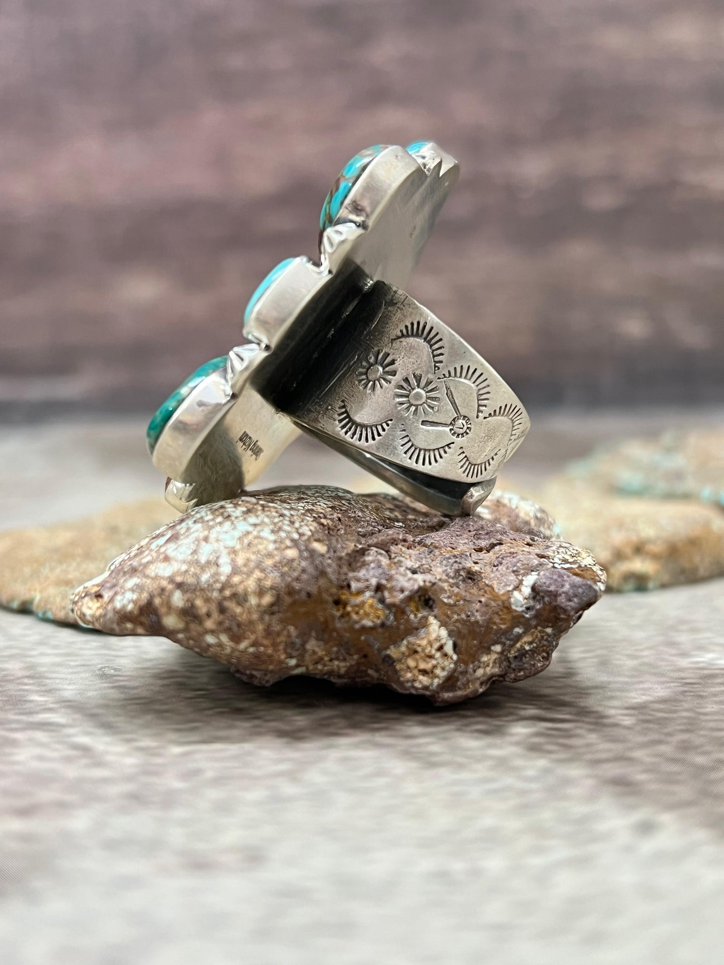 Handmade Sterling Silver Hardy Pit Adjustable Ring with Signed Nizhoni