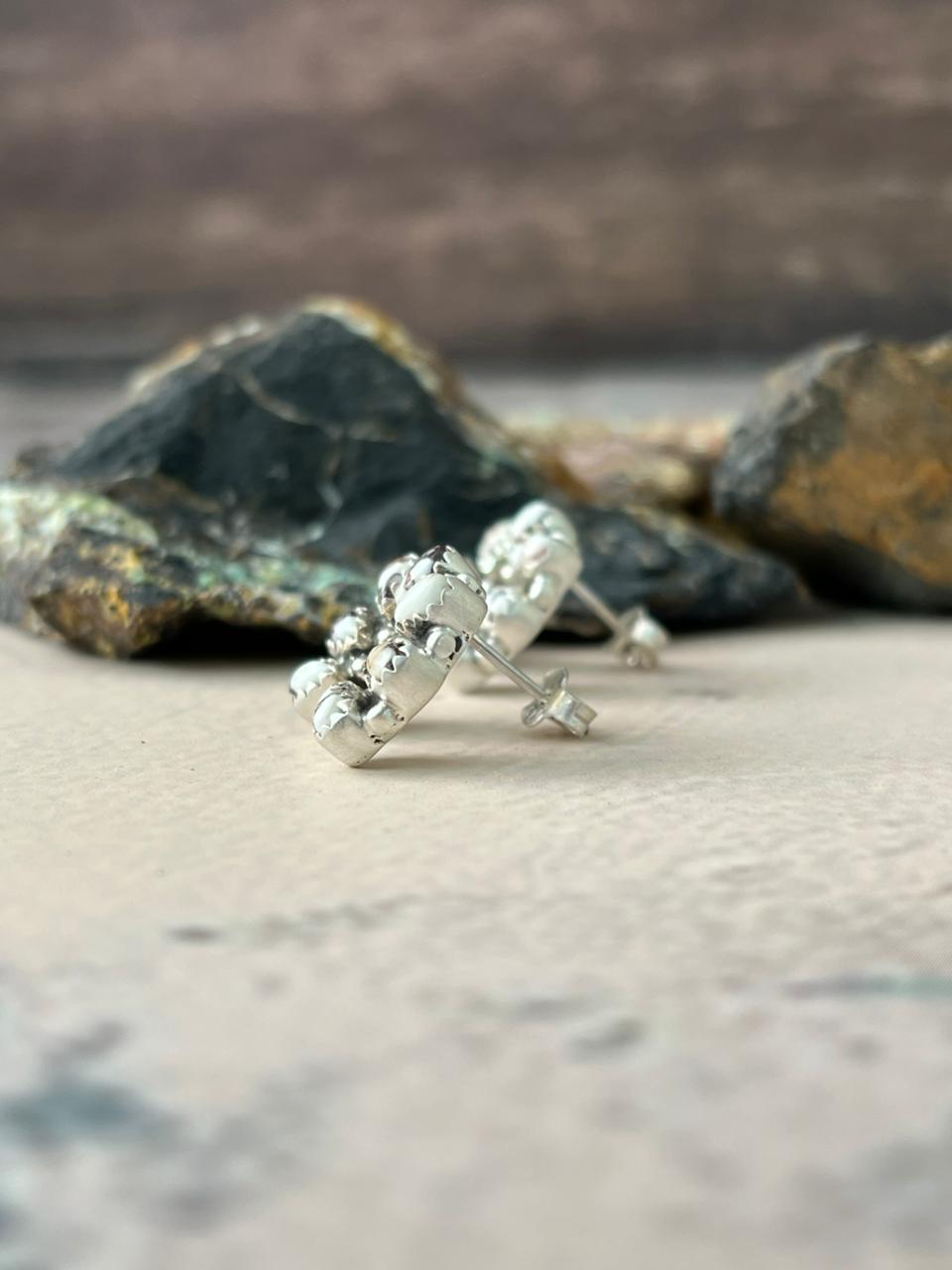 Handmade Sterling Silver Wildhorse Magnesite Post Naja Earrings "Signed Nizhoni"