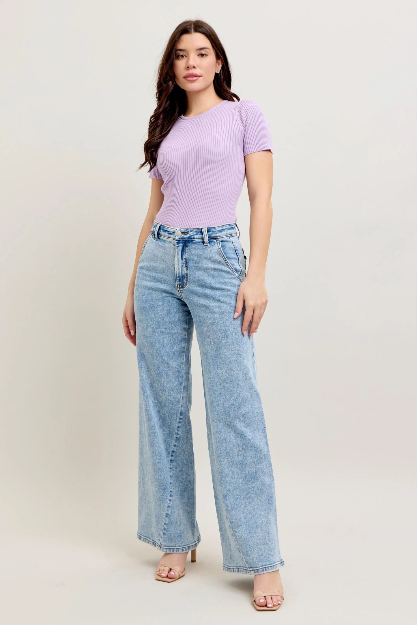 Judy Blue Plus Size High Waist Wide Leg Jeans with Skewed Inseam