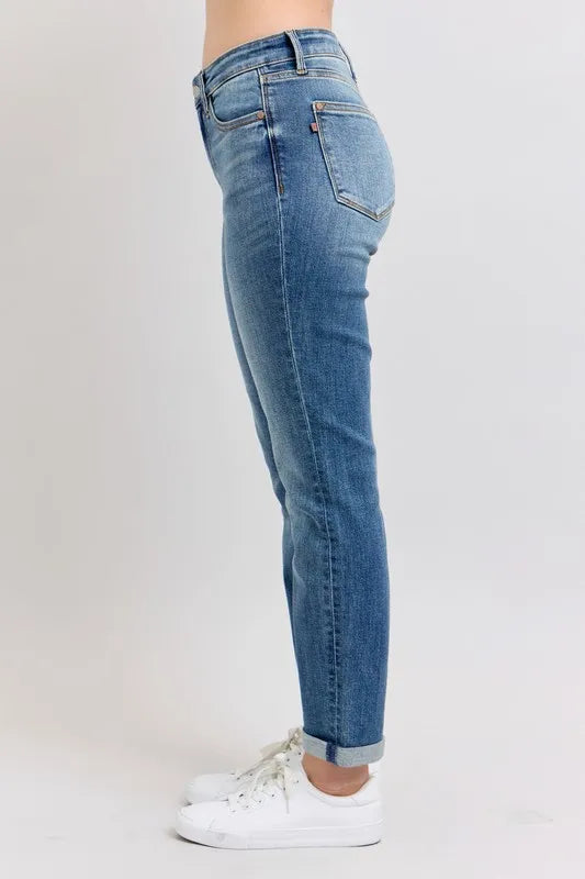 Judy Blue Plus Size Mid Rise Skinny Cuff Jeans with Pockets