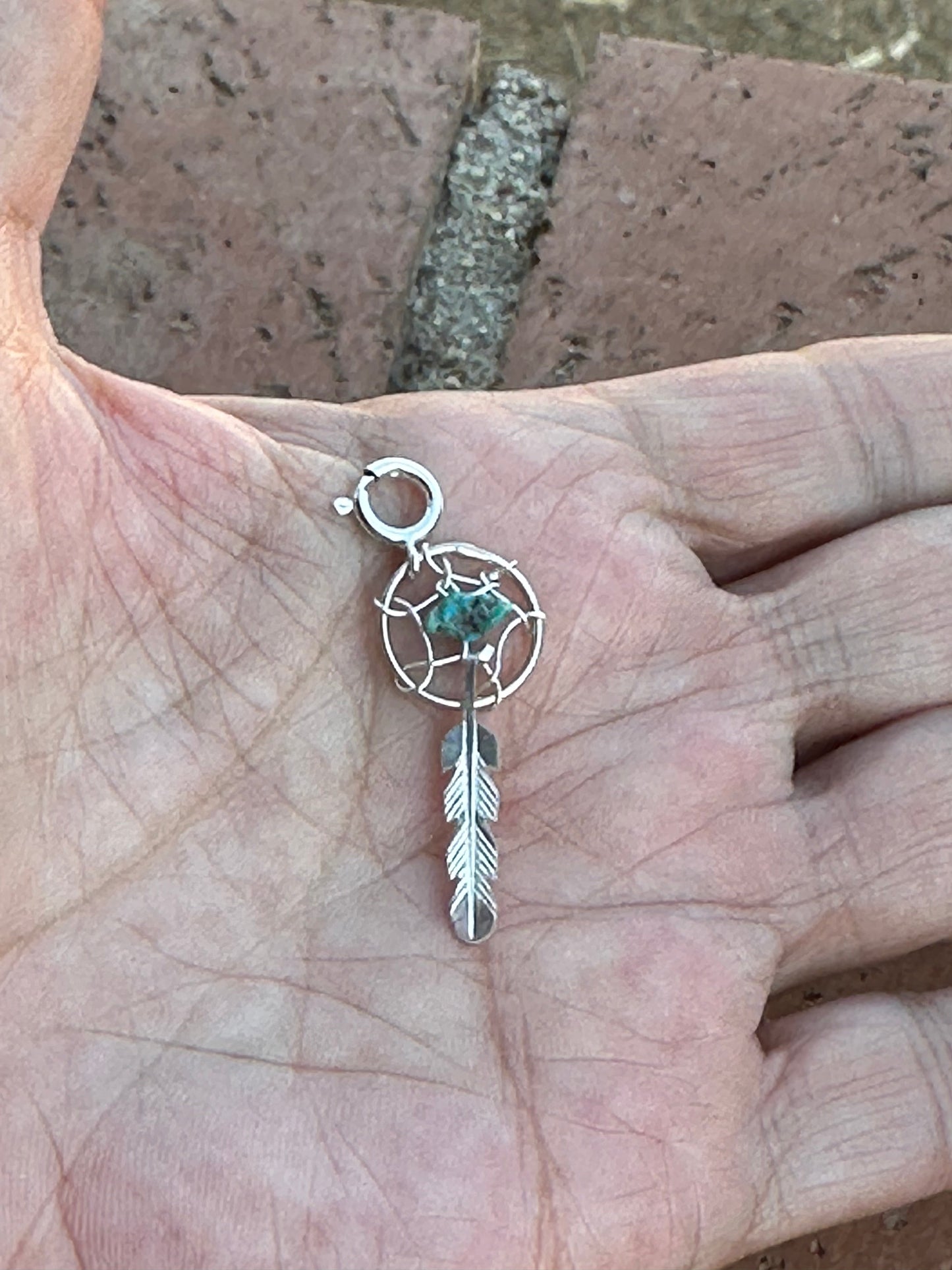 Handcrafted Sterling Silver Turquoise Dream Catcher Charm