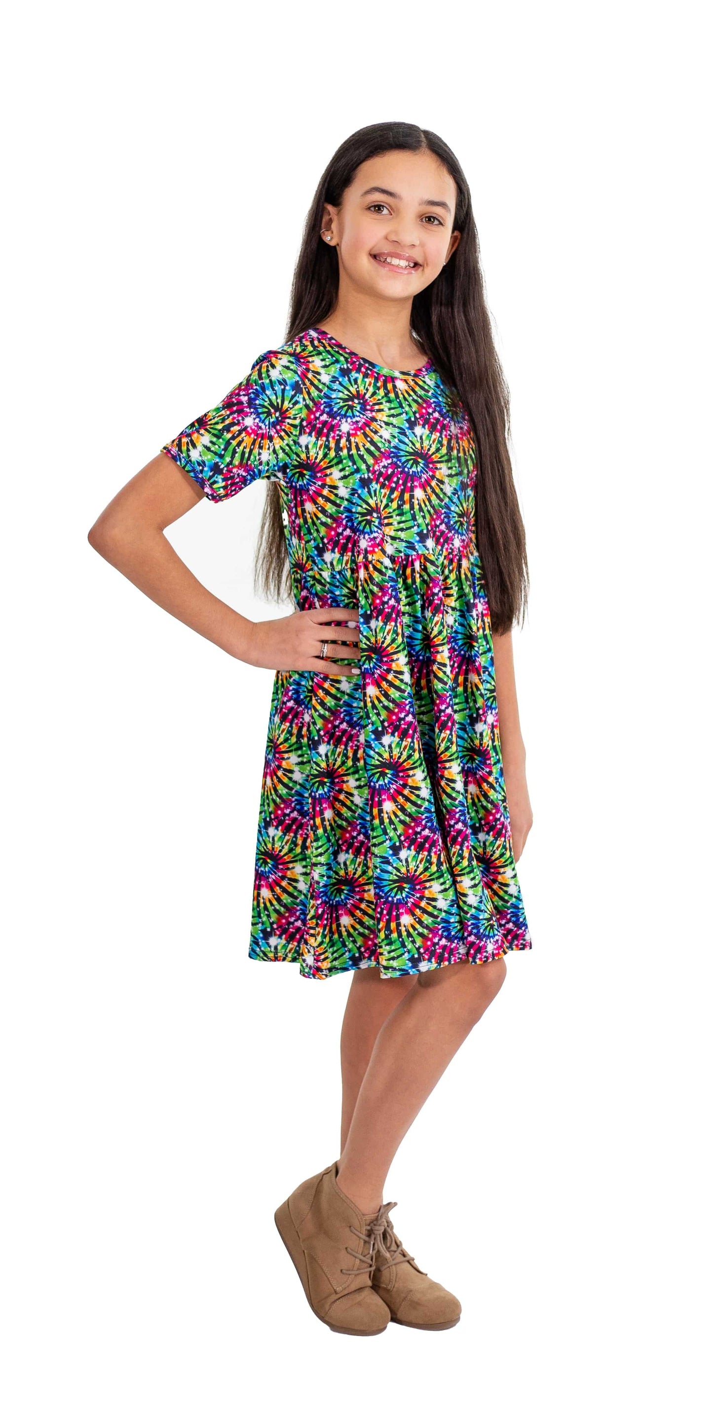 Neon Swirl Short  Sleeve Milk Silk Dress
