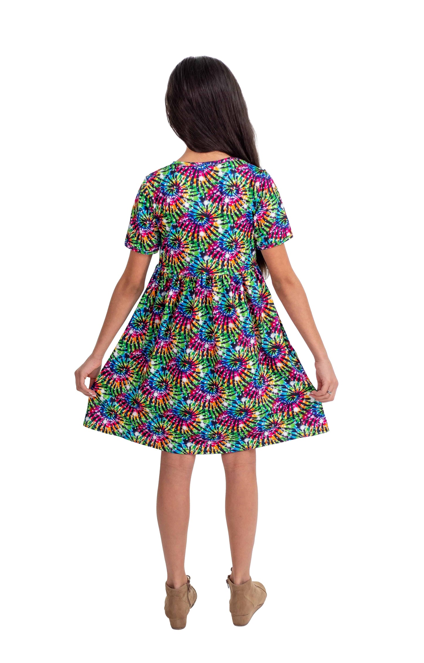 Neon Swirl Short  Sleeve Milk Silk Dress