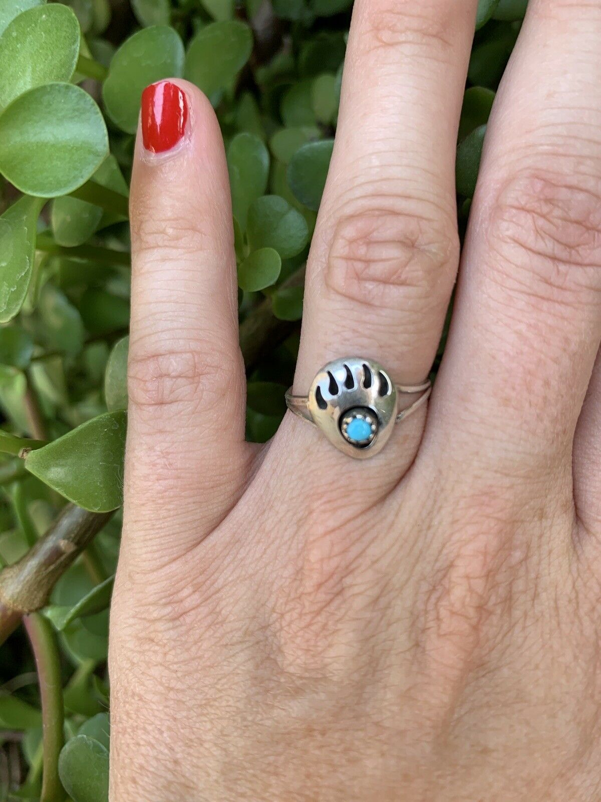 Zuni Sterling Silver Turquoise Bear Paw Ring