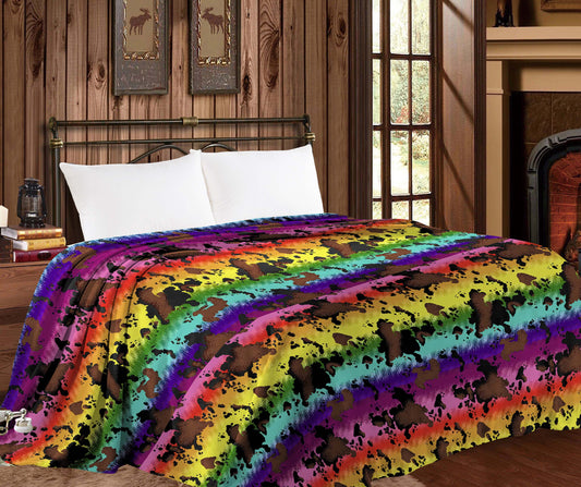 Thin Throw Blanket - Rainbow Cowprint
