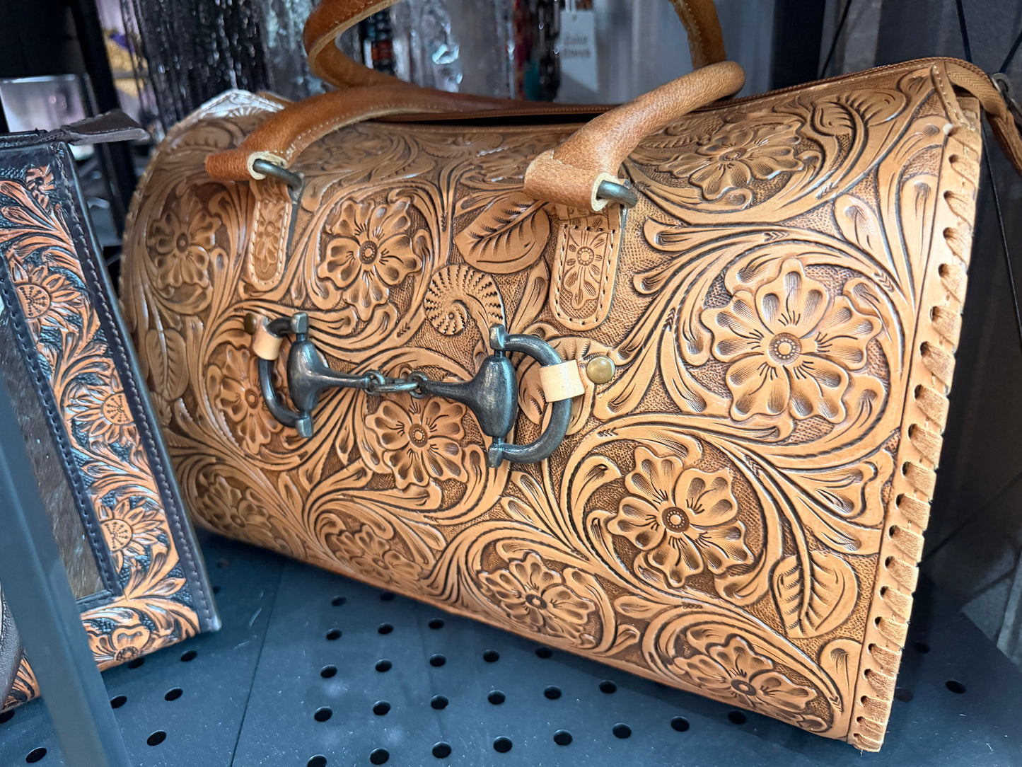 Large Genuine Leather Hand-tooled Speedy with horse bit