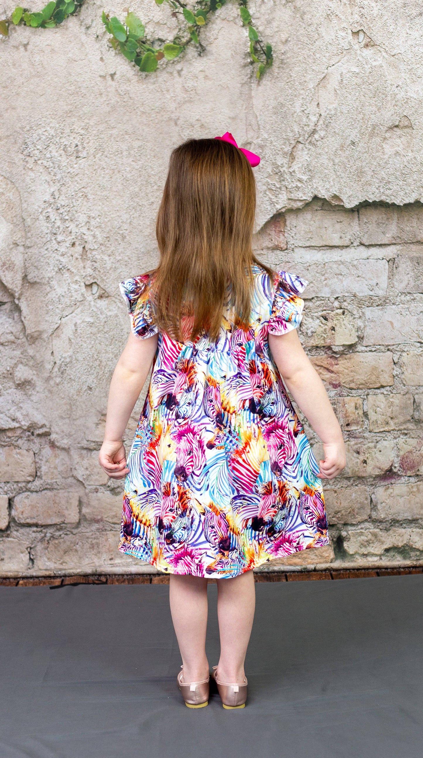 Rainbow Zebra Milk Silk Flutter Dress