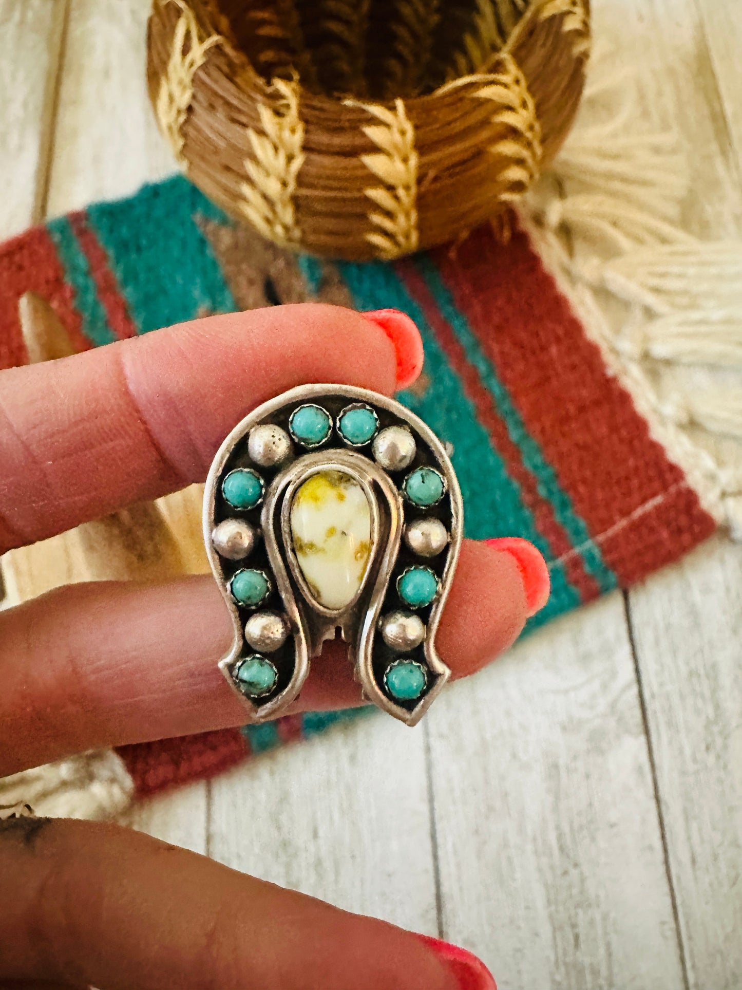 Handcrafted Sterling Silver & Turquoise Adjustable Horseshoe Ring