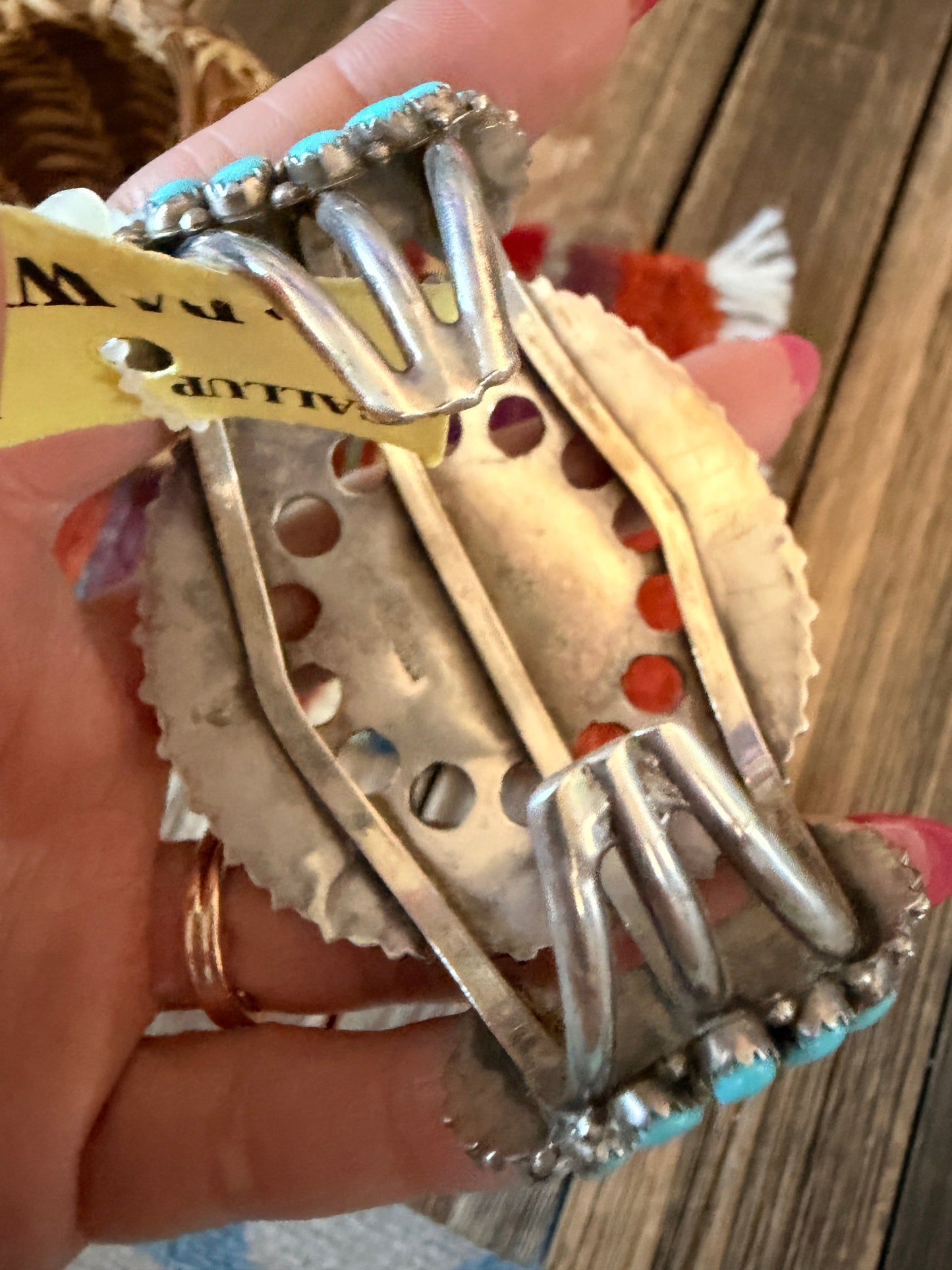 Handcrafted Old Pawn Sterling Silver & Turquoise Cluster Cuff Bracelet