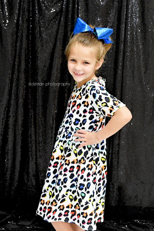 Rainbow Leopard Short Sleeved Milk Silk Dress